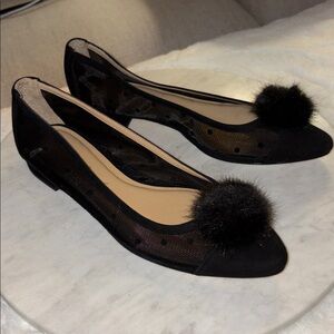 Talbots Black Edison Fur Pom Flats Size: 9N